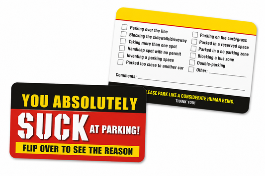 You Absolutely Suck at Parking funny parking prank cards