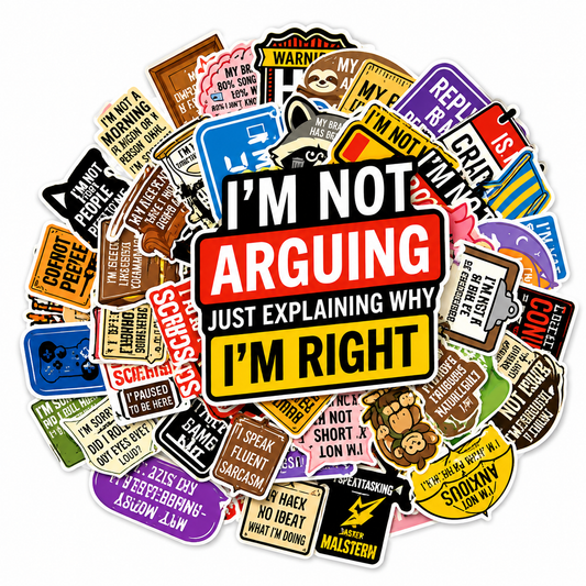 50-pack funny sarcastic stickers with colourful humorous designs