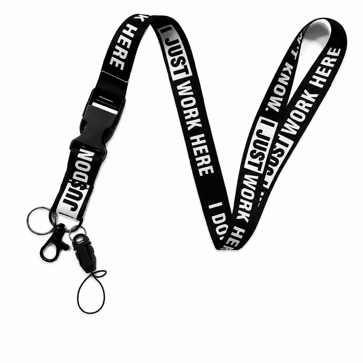 I Don't Know I Just Work Here funny black lanyard
